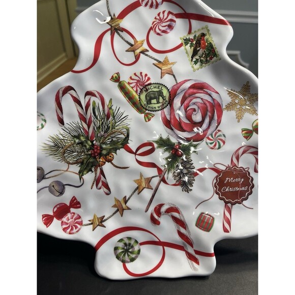 Michel Design Works Christmas Peppermint Tree Shaped Melamine Serveware Plate - Picture 5 of 14